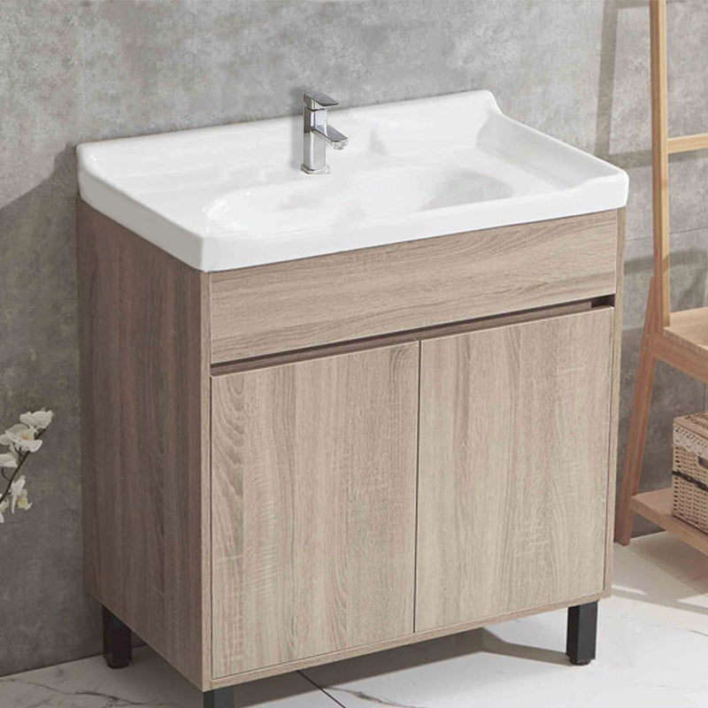 Wood Bathroom Vanity Rectangle Single Sink Mirror Freestanding Vanity Set with 2 Doors Vanity & Faucet 32"L x 19"W x 35"H Clearhalo 'Bathroom Remodel & Bathroom Fixtures' 'Bathroom Vanities' 'bathroom_vanities' 'Home Improvement' 'home_improvement' 'home_improvement_bathroom_vanities' 6749110