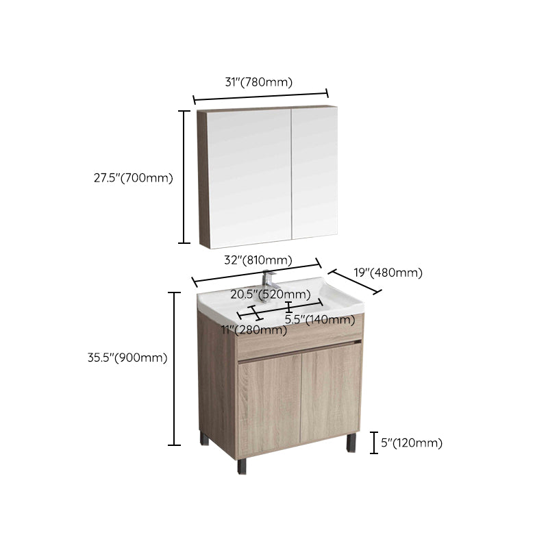 Wood Bathroom Vanity Rectangle Single Sink Mirror Freestanding Vanity Set with 2 Doors Clearhalo 'Bathroom Remodel & Bathroom Fixtures' 'Bathroom Vanities' 'bathroom_vanities' 'Home Improvement' 'home_improvement' 'home_improvement_bathroom_vanities' 6749120