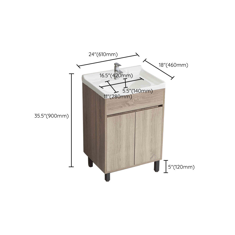 Wood Bathroom Vanity Rectangle Single Sink Mirror Freestanding Vanity Set with 2 Doors Clearhalo 'Bathroom Remodel & Bathroom Fixtures' 'Bathroom Vanities' 'bathroom_vanities' 'Home Improvement' 'home_improvement' 'home_improvement_bathroom_vanities' 6749123