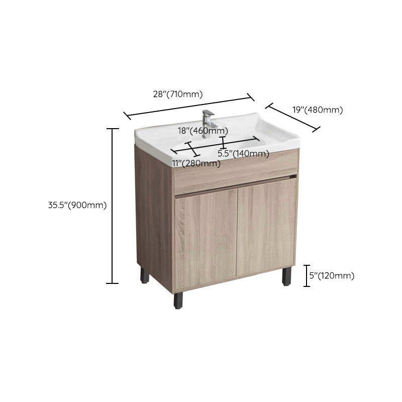 Wood Bathroom Vanity Rectangle Single Sink Mirror Freestanding Vanity Set with 2 Doors Clearhalo 'Bathroom Remodel & Bathroom Fixtures' 'Bathroom Vanities' 'bathroom_vanities' 'Home Improvement' 'home_improvement' 'home_improvement_bathroom_vanities' 6749124