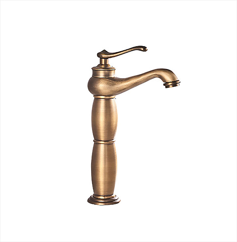 Low-arc Country Vessel Faucet Single Handle Brass Faucet for Bathroom Gold 11" Supply Lines Included Clearhalo 'Bathroom Remodel & Bathroom Fixtures' 'Bathroom Sink Faucets' 'Bathroom Sinks & Faucet Components' 'bathroom_sink_faucets' 'Home Improvement' 'home_improvement' 'home_improvement_bathroom_sink_faucets' 6756240