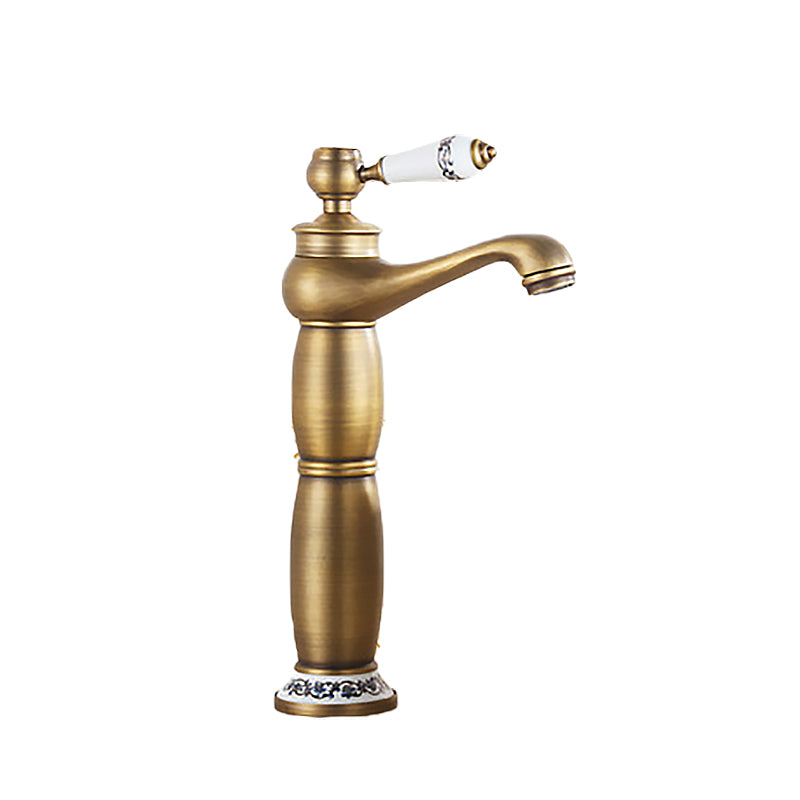 Low-arc Country Vessel Faucet Single Handle Brass Faucet for Bathroom Gold-White 11" Clearhalo 'Bathroom Remodel & Bathroom Fixtures' 'Bathroom Sink Faucets' 'Bathroom Sinks & Faucet Components' 'bathroom_sink_faucets' 'Home Improvement' 'home_improvement' 'home_improvement_bathroom_sink_faucets' 6756244
