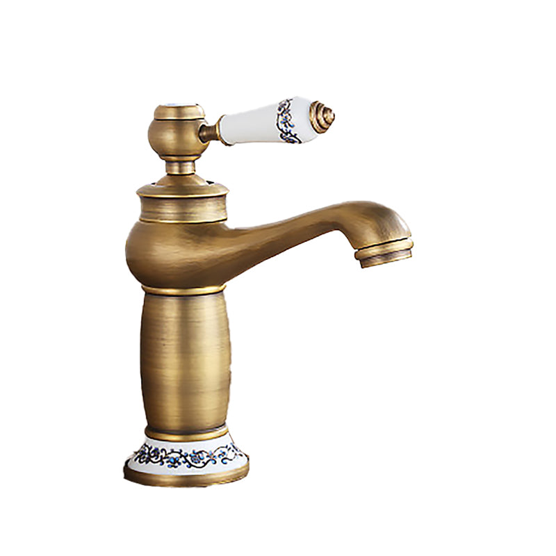 Low-arc Country Vessel Faucet Single Handle Brass Faucet for Bathroom Gold-White 7.1" Supply Lines Included Clearhalo 'Bathroom Remodel & Bathroom Fixtures' 'Bathroom Sink Faucets' 'Bathroom Sinks & Faucet Components' 'bathroom_sink_faucets' 'Home Improvement' 'home_improvement' 'home_improvement_bathroom_sink_faucets' 6756245