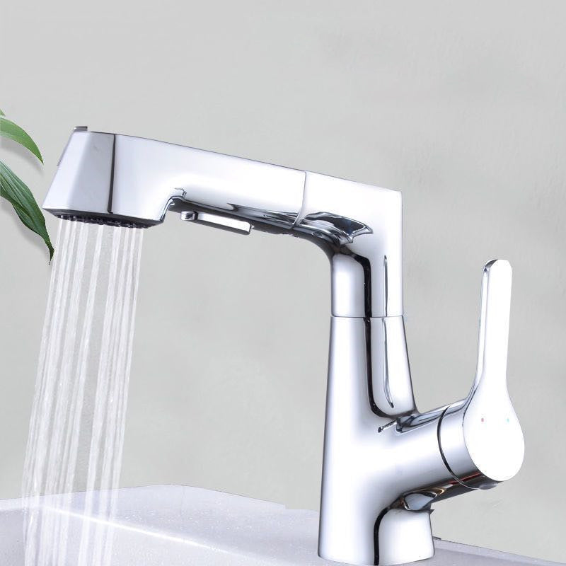 Modern Vessel Sink Faucet Copper Single Handle Retractable Low Arc Vessel Faucet Clearhalo 'Bathroom Remodel & Bathroom Fixtures' 'Bathroom Sink Faucets' 'Bathroom Sinks & Faucet Components' 'bathroom_sink_faucets' 'Home Improvement' 'home_improvement' 'home_improvement_bathroom_sink_faucets' 6756300