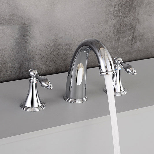 Modern Widespread Sink Faucet Plain Bathroom Double Handle Faucet with Lever Handle Clearhalo 'Bathroom Remodel & Bathroom Fixtures' 'Bathroom Sink Faucets' 'Bathroom Sinks & Faucet Components' 'bathroom_sink_faucets' 'Home Improvement' 'home_improvement' 'home_improvement_bathroom_sink_faucets' 6756337