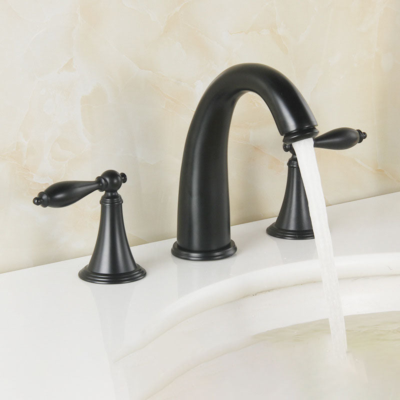 Modern Widespread Sink Faucet Plain Bathroom Double Handle Faucet with Lever Handle Black Clearhalo 'Bathroom Remodel & Bathroom Fixtures' 'Bathroom Sink Faucets' 'Bathroom Sinks & Faucet Components' 'bathroom_sink_faucets' 'Home Improvement' 'home_improvement' 'home_improvement_bathroom_sink_faucets' 6756339