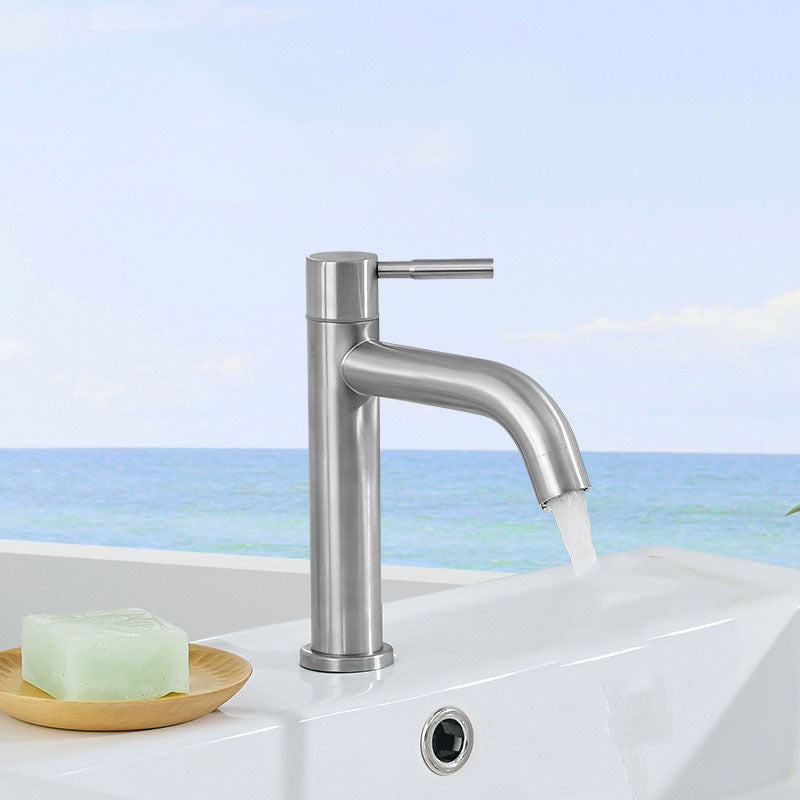Industrial Vessel Faucet Stainless Steel Lever Handle Bathroom Faucet Silver 3.3" Clearhalo 'Bathroom Remodel & Bathroom Fixtures' 'Bathroom Sink Faucets' 'Bathroom Sinks & Faucet Components' 'bathroom_sink_faucets' 'Home Improvement' 'home_improvement' 'home_improvement_bathroom_sink_faucets' 6756365