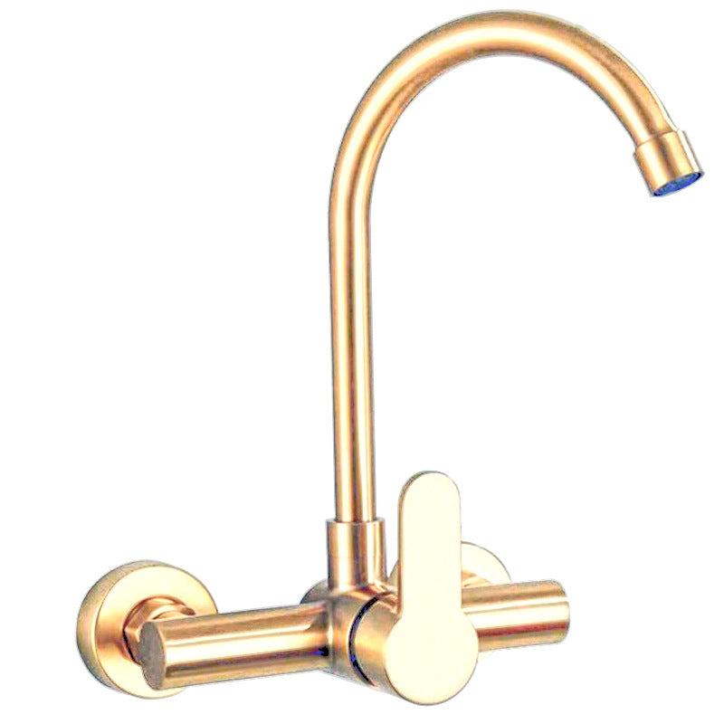 Modern Faucet 1-Handle 2-Hole Single Level Low Profile Pot Filler Faucet Gold Gooseneck Clearhalo 'Home Improvement' 'home_improvement' 'home_improvement_kitchen_faucets' 'Kitchen Faucets' 'Kitchen Remodel & Kitchen Fixtures' 'Kitchen Sinks & Faucet Components' 'kitchen_faucets' 6756451