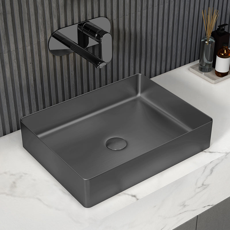 Contemporary Trough Bathroom Sink Solid Color Metal Trough Sink 22"L x 13"W x 4"H Black Round Faucet Clearhalo 'Bathroom Remodel & Bathroom Fixtures' 'Bathroom Sinks & Faucet Components' 'Bathroom Sinks' 'bathroom_sink' 'Home Improvement' 'home_improvement' 'home_improvement_bathroom_sink' 6756609