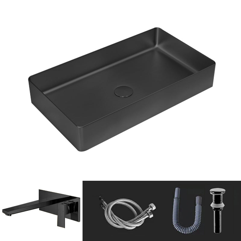 Contemporary Trough Bathroom Sink Solid Color Metal Trough Sink 22"L x 13"W x 4"H Black Square Faucet Clearhalo 'Bathroom Remodel & Bathroom Fixtures' 'Bathroom Sinks & Faucet Components' 'Bathroom Sinks' 'bathroom_sink' 'Home Improvement' 'home_improvement' 'home_improvement_bathroom_sink' 6756610