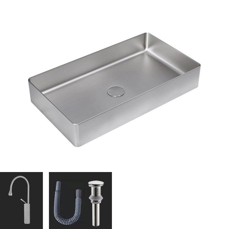 Contemporary Trough Bathroom Sink Solid Color Metal Trough Sink 22"L x 13"W x 4"H Silver Gooseneck Clearhalo 'Bathroom Remodel & Bathroom Fixtures' 'Bathroom Sinks & Faucet Components' 'Bathroom Sinks' 'bathroom_sink' 'Home Improvement' 'home_improvement' 'home_improvement_bathroom_sink' 6756612