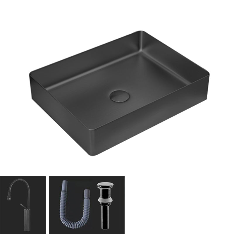 Contemporary Trough Bathroom Sink Solid Color Metal Trough Sink 19"L x 14"W x 4"H Black Gooseneck Clearhalo 'Bathroom Remodel & Bathroom Fixtures' 'Bathroom Sinks & Faucet Components' 'Bathroom Sinks' 'bathroom_sink' 'Home Improvement' 'home_improvement' 'home_improvement_bathroom_sink' 6756615