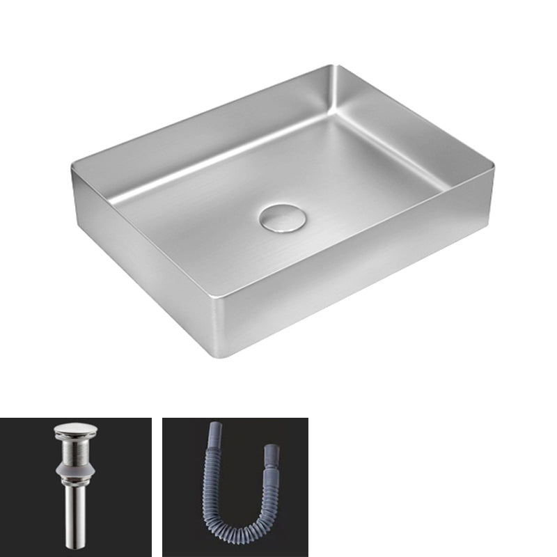 Contemporary Trough Bathroom Sink Solid Color Metal Trough Sink 19"L x 14"W x 4"H Silver Unavailiable Clearhalo 'Bathroom Remodel & Bathroom Fixtures' 'Bathroom Sinks & Faucet Components' 'Bathroom Sinks' 'bathroom_sink' 'Home Improvement' 'home_improvement' 'home_improvement_bathroom_sink' 6756618