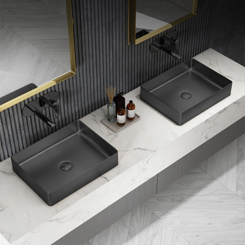 Contemporary Trough Bathroom Sink Solid Color Metal Trough Sink Clearhalo 'Bathroom Remodel & Bathroom Fixtures' 'Bathroom Sinks & Faucet Components' 'Bathroom Sinks' 'bathroom_sink' 'Home Improvement' 'home_improvement' 'home_improvement_bathroom_sink' 6756628