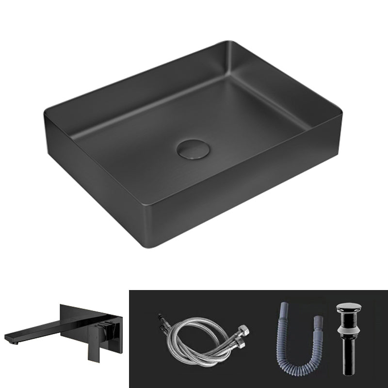 Contemporary Trough Bathroom Sink Solid Color Metal Trough Sink 19"L x 14"W x 4"H Black Square Faucet Clearhalo 'Bathroom Remodel & Bathroom Fixtures' 'Bathroom Sinks & Faucet Components' 'Bathroom Sinks' 'bathroom_sink' 'Home Improvement' 'home_improvement' 'home_improvement_bathroom_sink' 6756630