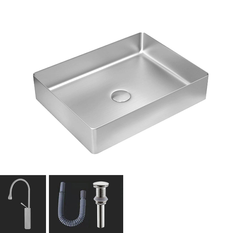 Contemporary Trough Bathroom Sink Solid Color Metal Trough Sink 19"L x 14"W x 4"H Silver Gooseneck Clearhalo 'Bathroom Remodel & Bathroom Fixtures' 'Bathroom Sinks & Faucet Components' 'Bathroom Sinks' 'bathroom_sink' 'Home Improvement' 'home_improvement' 'home_improvement_bathroom_sink' 6756631