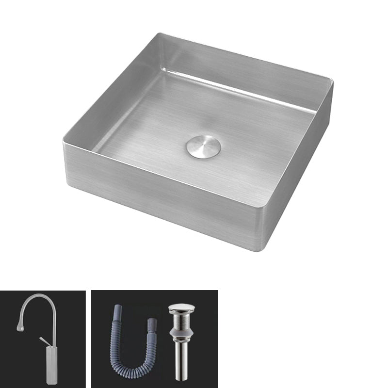 Contemporary Trough Bathroom Sink Solid Color Metal Trough Sink 15"L x 15"W x 4"H Silver Gooseneck Clearhalo 'Bathroom Remodel & Bathroom Fixtures' 'Bathroom Sinks & Faucet Components' 'Bathroom Sinks' 'bathroom_sink' 'Home Improvement' 'home_improvement' 'home_improvement_bathroom_sink' 6756640