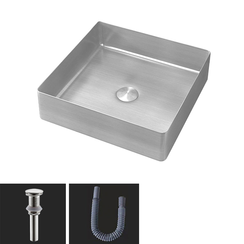 Contemporary Trough Bathroom Sink Solid Color Metal Trough Sink 15"L x 15"W x 4"H Silver Unavailiable Clearhalo 'Bathroom Remodel & Bathroom Fixtures' 'Bathroom Sinks & Faucet Components' 'Bathroom Sinks' 'bathroom_sink' 'Home Improvement' 'home_improvement' 'home_improvement_bathroom_sink' 6756642