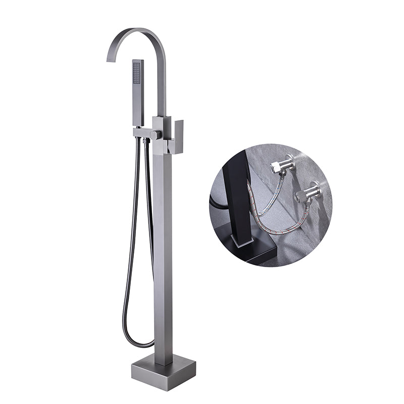 Modern Floor Mounted Metal Freestanding Tub Filler One Handle Freestanding Bathtub Faucet Arc Wall Clearhalo 'Bathroom Remodel & Bathroom Fixtures' 'Bathtub Faucets' 'bathtub_faucets' 'Home Improvement' 'home_improvement' 'home_improvement_bathtub_faucets' 6757850