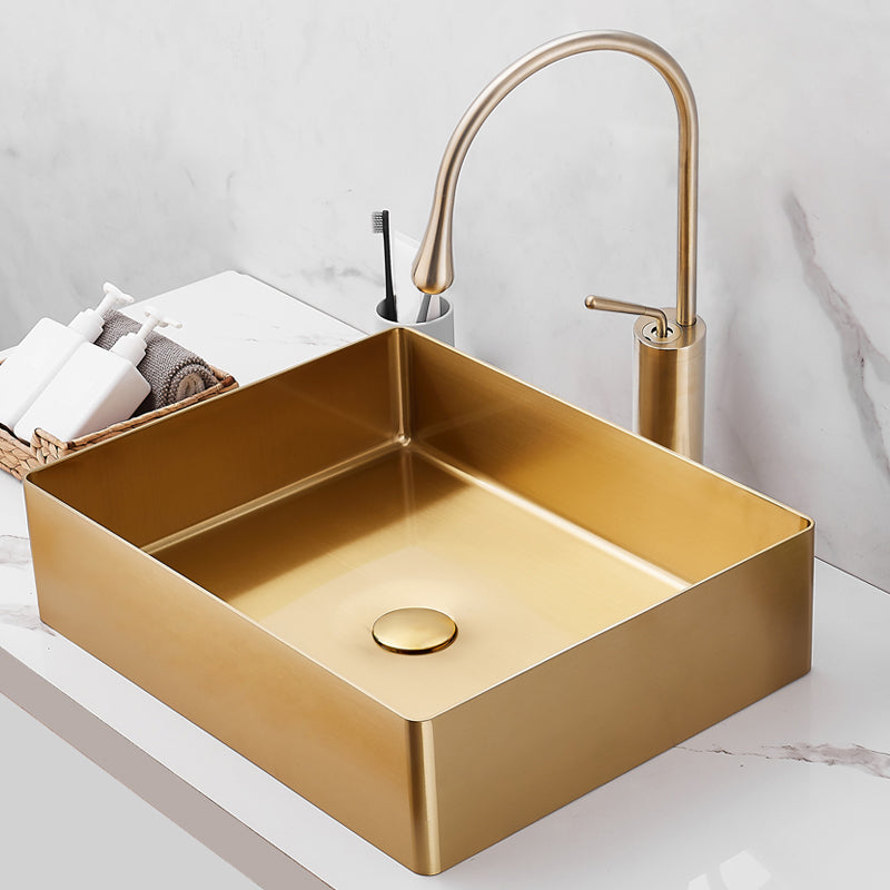 Contemporary Bathroom Sink Metal Rectangular Trough Sink with Pop-Up Drain Clearhalo 'Bathroom Remodel & Bathroom Fixtures' 'Bathroom Sinks & Faucet Components' 'Bathroom Sinks' 'bathroom_sink' 'Home Improvement' 'home_improvement' 'home_improvement_bathroom_sink' 6757985