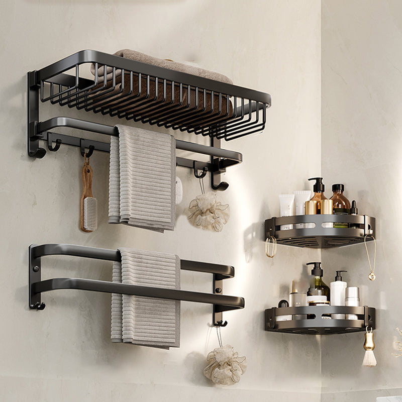 Modern Bathroom Accessory Kit Black Bath Shelf Bath Hardware Set 4-Piece Set (Double Rods) Clearhalo 'Bathroom Hardware Sets' 'Bathroom Hardware' 'Bathroom Remodel & Bathroom Fixtures' 'bathroom_hardware_sets' 'Home Improvement' 'home_improvement' 'home_improvement_bathroom_hardware_sets' 6762957