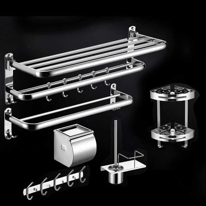 Modern Stainless Steel Bath Shelf Paper Holder Bathroom Accessory Kit 6-Piece Set (Double Rods) Clearhalo 'Bathroom Hardware Sets' 'Bathroom Hardware' 'Bathroom Remodel & Bathroom Fixtures' 'bathroom_hardware_sets' 'Home Improvement' 'home_improvement' 'home_improvement_bathroom_hardware_sets' 6762993