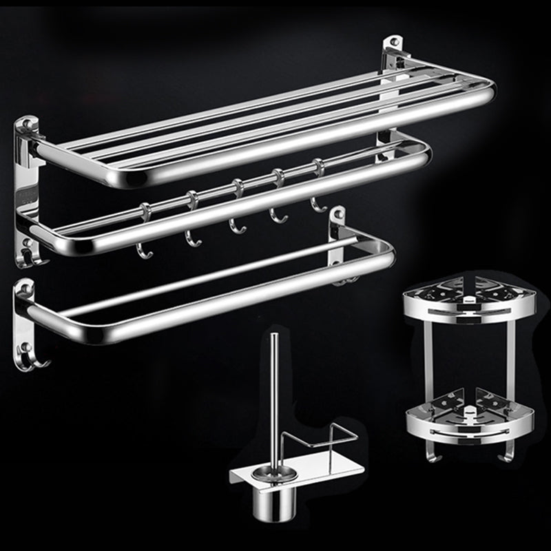 Modern Stainless Steel Bath Shelf Paper Holder Bathroom Accessory Kit 4-Piece Set (Double Deck Shelves) Clearhalo 'Bathroom Hardware Sets' 'Bathroom Hardware' 'Bathroom Remodel & Bathroom Fixtures' 'bathroom_hardware_sets' 'Home Improvement' 'home_improvement' 'home_improvement_bathroom_hardware_sets' 6762997