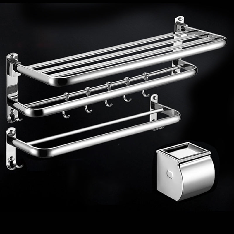 Modern Stainless Steel Bath Shelf Paper Holder Bathroom Accessory Kit 3-Piece Set (Double Rods) Clearhalo 'Bathroom Hardware Sets' 'Bathroom Hardware' 'Bathroom Remodel & Bathroom Fixtures' 'bathroom_hardware_sets' 'Home Improvement' 'home_improvement' 'home_improvement_bathroom_hardware_sets' 6763001