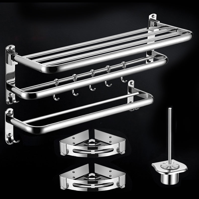 Modern Stainless Steel Bath Shelf Paper Holder Bathroom Accessory Kit 5-Piece Set (Toilet Brush) Clearhalo 'Bathroom Hardware Sets' 'Bathroom Hardware' 'Bathroom Remodel & Bathroom Fixtures' 'bathroom_hardware_sets' 'Home Improvement' 'home_improvement' 'home_improvement_bathroom_hardware_sets' 6763002