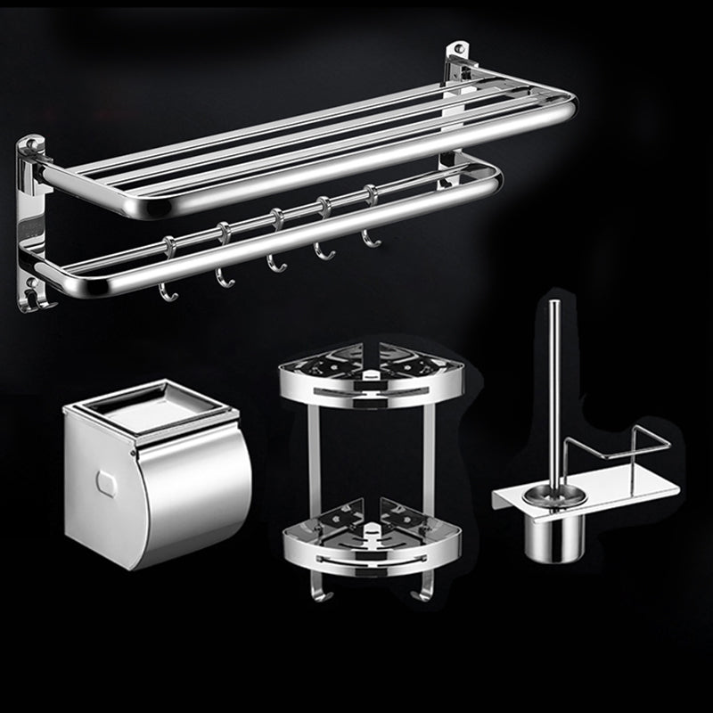 Modern Stainless Steel Bath Shelf Paper Holder Bathroom Accessory Kit 4-Piece Set (Toilet Brush) Clearhalo 'Bathroom Hardware Sets' 'Bathroom Hardware' 'Bathroom Remodel & Bathroom Fixtures' 'bathroom_hardware_sets' 'Home Improvement' 'home_improvement' 'home_improvement_bathroom_hardware_sets' 6763006