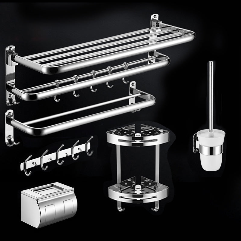 Modern Stainless Steel Bath Shelf Paper Holder Bathroom Accessory Kit 6-Piece Set (Tower Hanger) Clearhalo 'Bathroom Hardware Sets' 'Bathroom Hardware' 'Bathroom Remodel & Bathroom Fixtures' 'bathroom_hardware_sets' 'Home Improvement' 'home_improvement' 'home_improvement_bathroom_hardware_sets' 6763011