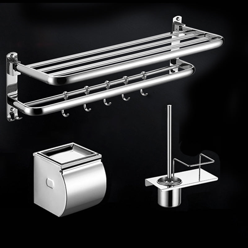 Modern Stainless Steel Bath Shelf Paper Holder Bathroom Accessory Kit 3-Piece Set (Toilet Brush) Clearhalo 'Bathroom Hardware Sets' 'Bathroom Hardware' 'Bathroom Remodel & Bathroom Fixtures' 'bathroom_hardware_sets' 'Home Improvement' 'home_improvement' 'home_improvement_bathroom_hardware_sets' 6763013