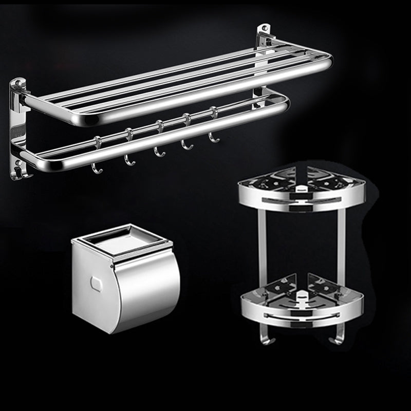 Modern Stainless Steel Bath Shelf Paper Holder Bathroom Accessory Kit 3-Piece Set(Double Deck Shelves) Clearhalo 'Bathroom Hardware Sets' 'Bathroom Hardware' 'Bathroom Remodel & Bathroom Fixtures' 'bathroom_hardware_sets' 'Home Improvement' 'home_improvement' 'home_improvement_bathroom_hardware_sets' 6763015