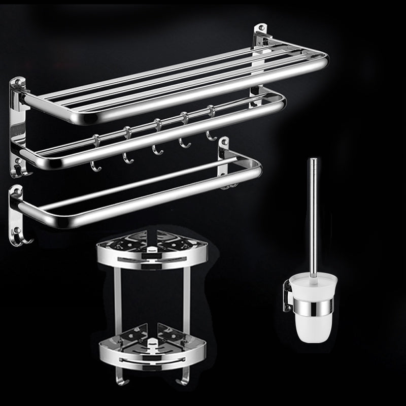 Modern Stainless Steel Bath Shelf Paper Holder Bathroom Accessory Kit 4-Piece Set (24"L Towel Rack) Clearhalo 'Bathroom Hardware Sets' 'Bathroom Hardware' 'Bathroom Remodel & Bathroom Fixtures' 'bathroom_hardware_sets' 'Home Improvement' 'home_improvement' 'home_improvement_bathroom_hardware_sets' 6763019