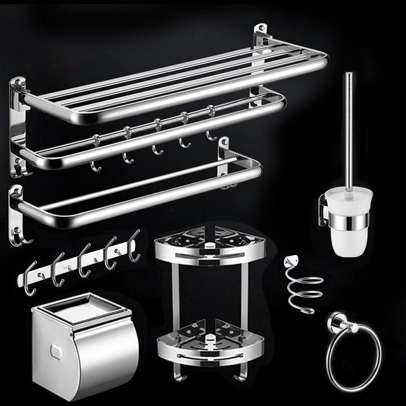 Modern Stainless Steel Bath Shelf Paper Holder Bathroom Accessory Kit 8-Piece Set (Towel Ring) Clearhalo 'Bathroom Hardware Sets' 'Bathroom Hardware' 'Bathroom Remodel & Bathroom Fixtures' 'bathroom_hardware_sets' 'Home Improvement' 'home_improvement' 'home_improvement_bathroom_hardware_sets' 6763022