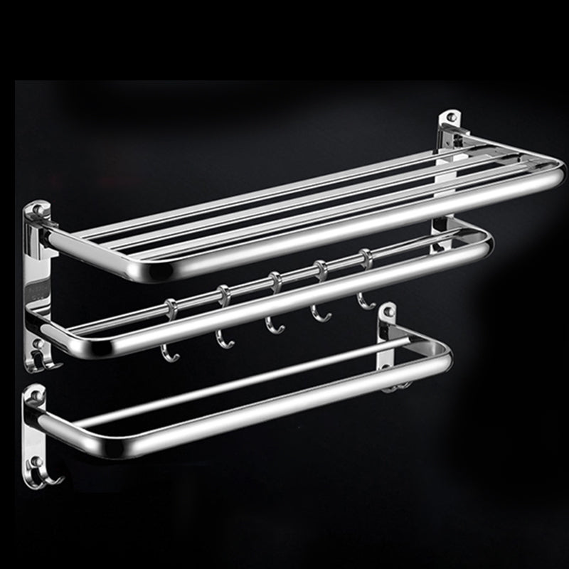 Modern Stainless Steel Bath Shelf Paper Holder Bathroom Accessory Kit Towel Rack with Towel Bar (Double Bars) Clearhalo 'Bathroom Hardware Sets' 'Bathroom Hardware' 'Bathroom Remodel & Bathroom Fixtures' 'bathroom_hardware_sets' 'Home Improvement' 'home_improvement' 'home_improvement_bathroom_hardware_sets' 6763024