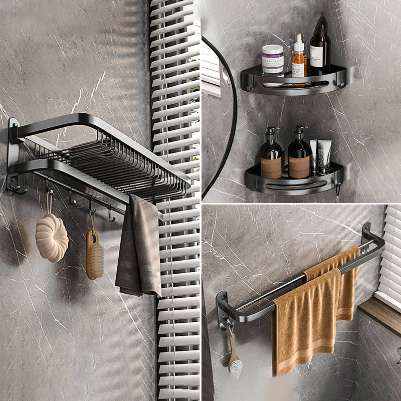 Modern Grey Bathroom Accessory Set Bath Shelf Bath Hardware Set 4-Piece Set (Double Rods) Clearhalo 'Bathroom Hardware Sets' 'Bathroom Hardware' 'Bathroom Remodel & Bathroom Fixtures' 'bathroom_hardware_sets' 'Home Improvement' 'home_improvement' 'home_improvement_bathroom_hardware_sets' 6763041