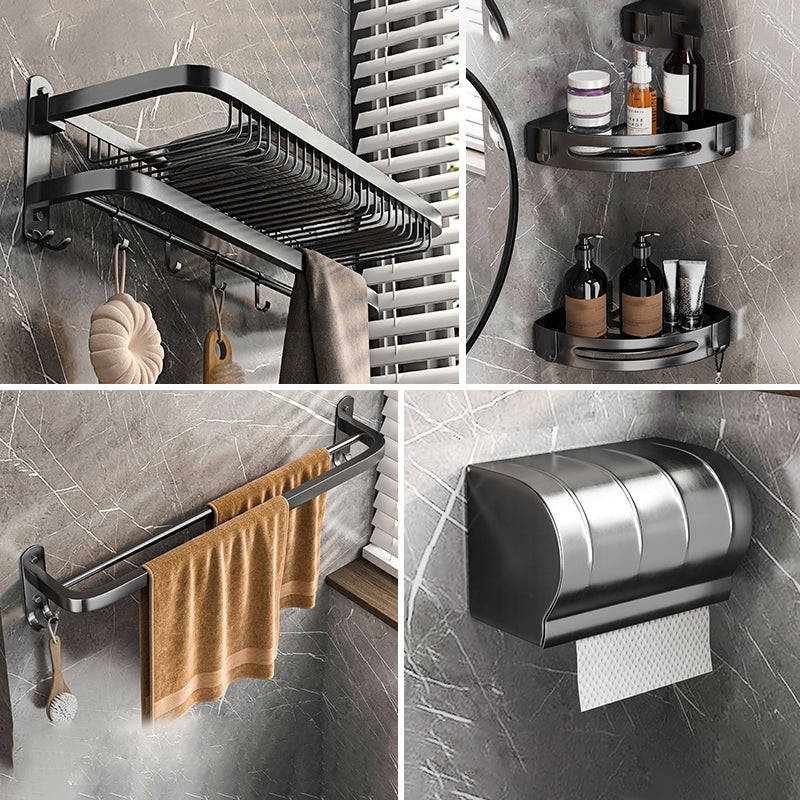 Modern Grey Bathroom Accessory Set Bath Shelf Bath Hardware Set 5-Piece Set (Double Rods) Clearhalo 'Bathroom Hardware Sets' 'Bathroom Hardware' 'Bathroom Remodel & Bathroom Fixtures' 'bathroom_hardware_sets' 'Home Improvement' 'home_improvement' 'home_improvement_bathroom_hardware_sets' 6763043