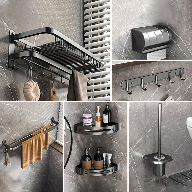 Modern Grey Bathroom Accessory Set Bath Shelf Bath Hardware Set 7-Piece Set (Double Rods) Clearhalo 'Bathroom Hardware Sets' 'Bathroom Hardware' 'Bathroom Remodel & Bathroom Fixtures' 'bathroom_hardware_sets' 'Home Improvement' 'home_improvement' 'home_improvement_bathroom_hardware_sets' 6763045