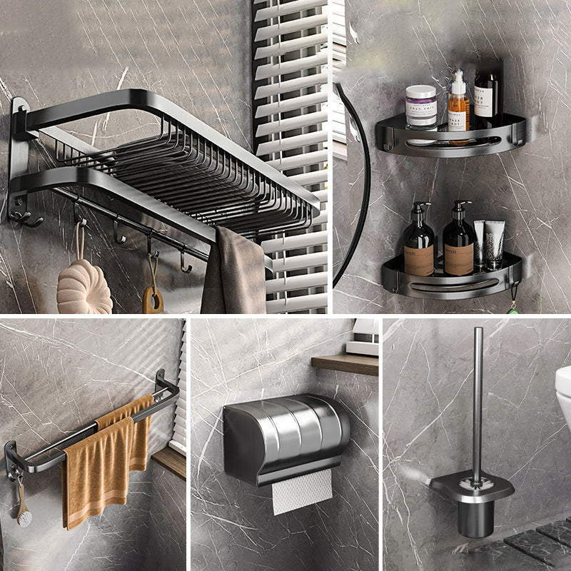 Modern Grey Bathroom Accessory Set Bath Shelf Bath Hardware Set 6-Piece Set (Double Rods) Clearhalo 'Bathroom Hardware Sets' 'Bathroom Hardware' 'Bathroom Remodel & Bathroom Fixtures' 'bathroom_hardware_sets' 'Home Improvement' 'home_improvement' 'home_improvement_bathroom_hardware_sets' 6763049