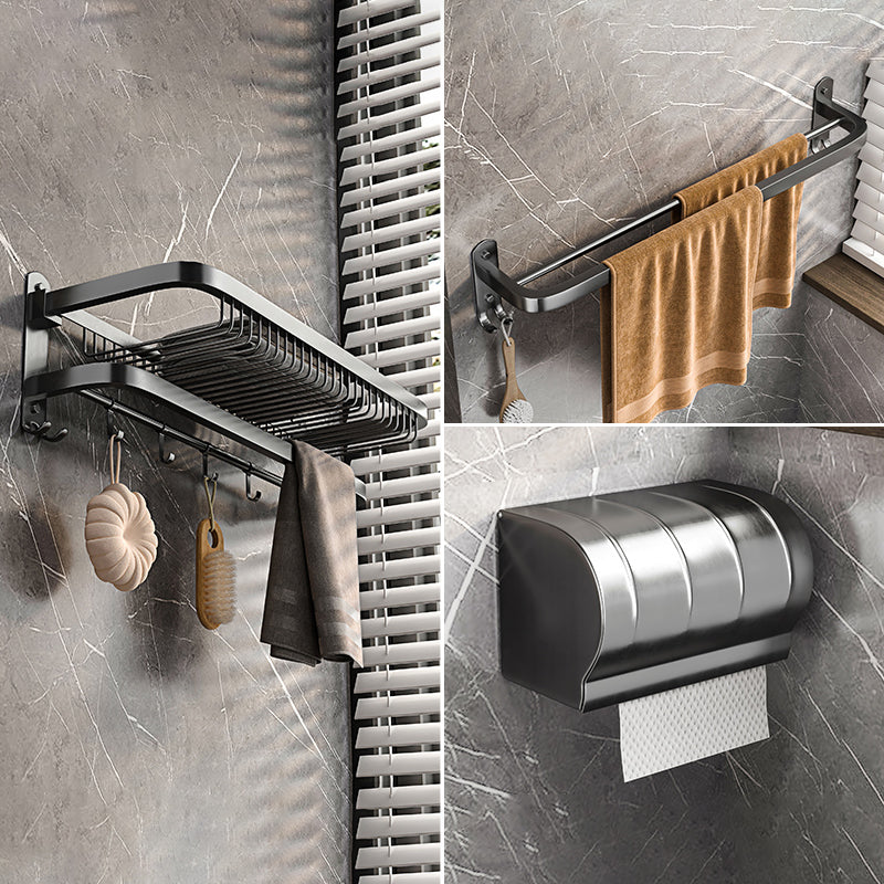 Modern Grey Bathroom Accessory Set Bath Shelf Bath Hardware Set 3-Piece Set (Double Rods) Clearhalo 'Bathroom Hardware Sets' 'Bathroom Hardware' 'Bathroom Remodel & Bathroom Fixtures' 'bathroom_hardware_sets' 'Home Improvement' 'home_improvement' 'home_improvement_bathroom_hardware_sets' 6763054