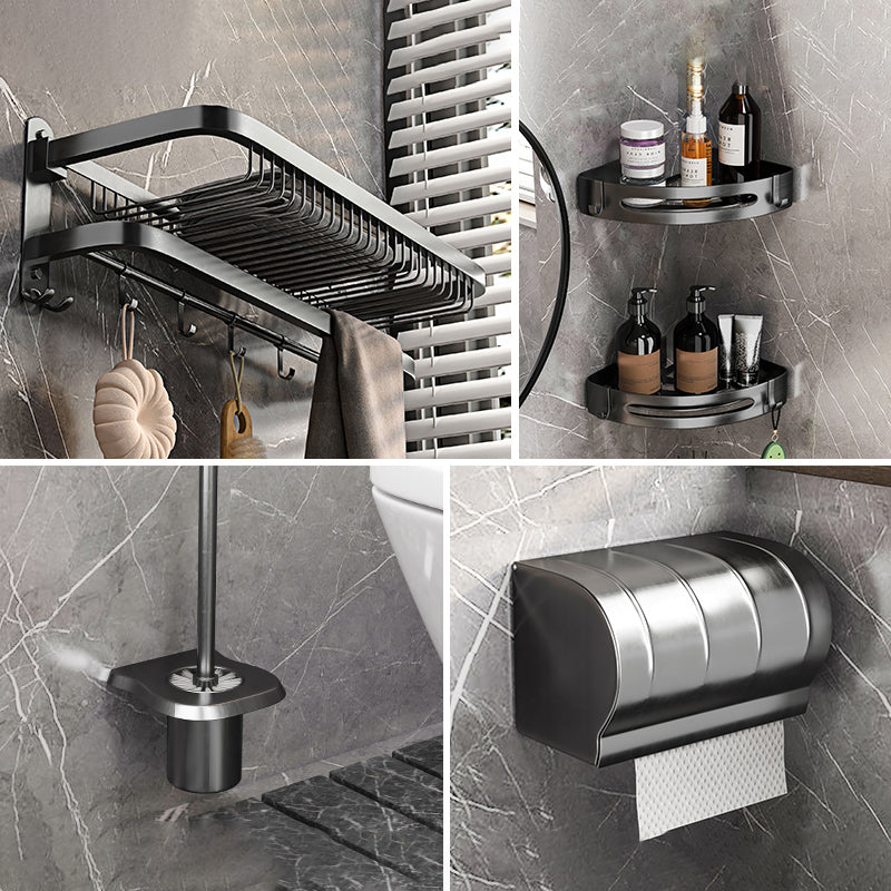 Modern Grey Bathroom Accessory Set Bath Shelf Bath Hardware Set 5-Piece Set (Toilet Brush) Clearhalo 'Bathroom Hardware Sets' 'Bathroom Hardware' 'Bathroom Remodel & Bathroom Fixtures' 'bathroom_hardware_sets' 'Home Improvement' 'home_improvement' 'home_improvement_bathroom_hardware_sets' 6763058