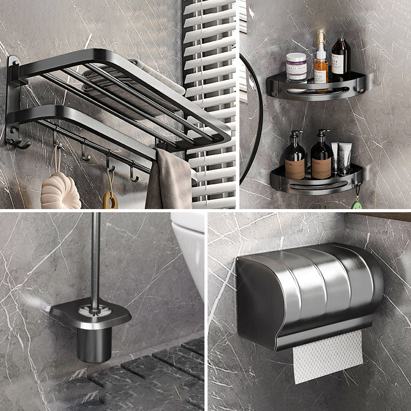 Modern Grey Bathroom Accessory Set Bath Shelf Bath Hardware Set 5-Piece Set (Toilet Paper Holder) Clearhalo 'Bathroom Hardware Sets' 'Bathroom Hardware' 'Bathroom Remodel & Bathroom Fixtures' 'bathroom_hardware_sets' 'Home Improvement' 'home_improvement' 'home_improvement_bathroom_hardware_sets' 6763060