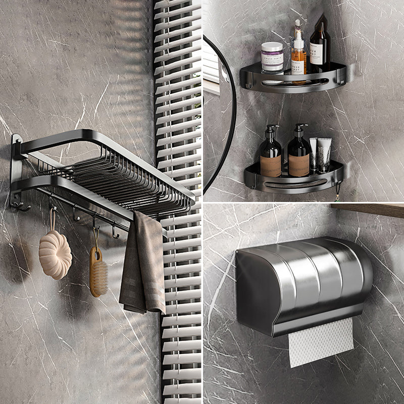 Modern Grey Bathroom Accessory Set Bath Shelf Bath Hardware Set 4-Piece Set (Toilet Paper Holder) Clearhalo 'Bathroom Hardware Sets' 'Bathroom Hardware' 'Bathroom Remodel & Bathroom Fixtures' 'bathroom_hardware_sets' 'Home Improvement' 'home_improvement' 'home_improvement_bathroom_hardware_sets' 6763062