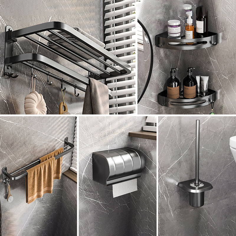 Modern Grey Bathroom Accessory Set Bath Shelf Bath Hardware Set 6-Piece Set (Toilet Brush) Clearhalo 'Bathroom Hardware Sets' 'Bathroom Hardware' 'Bathroom Remodel & Bathroom Fixtures' 'bathroom_hardware_sets' 'Home Improvement' 'home_improvement' 'home_improvement_bathroom_hardware_sets' 6763066