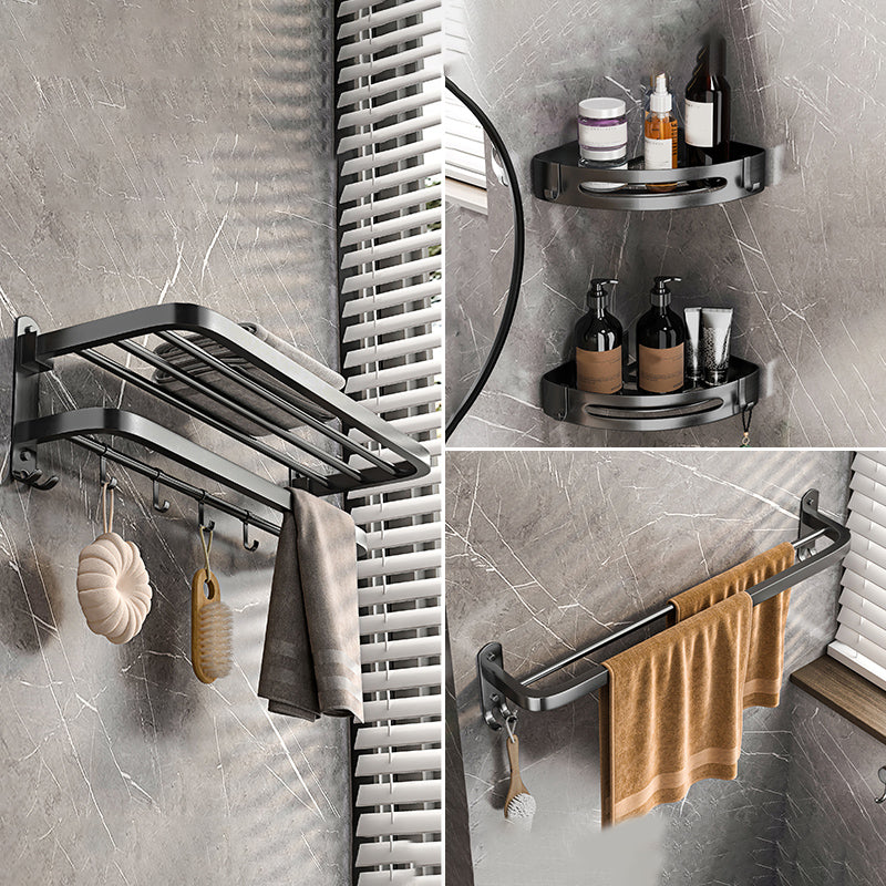 Modern Grey Bathroom Accessory Set Bath Shelf Bath Hardware Set 4-Piece Set (24"L Towel Rack) Clearhalo 'Bathroom Hardware Sets' 'Bathroom Hardware' 'Bathroom Remodel & Bathroom Fixtures' 'bathroom_hardware_sets' 'Home Improvement' 'home_improvement' 'home_improvement_bathroom_hardware_sets' 6763070