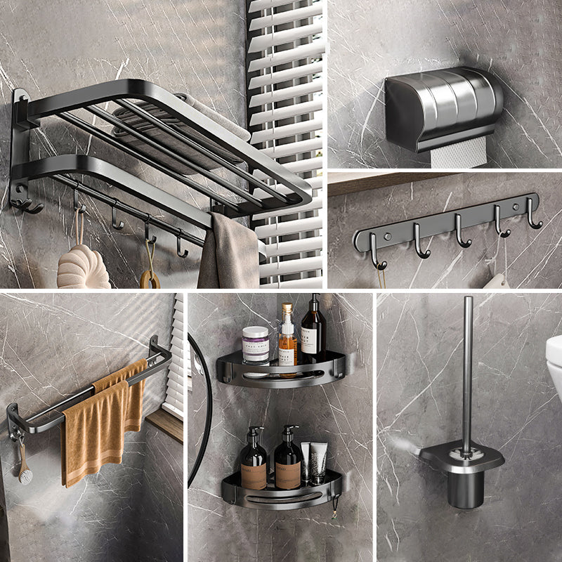 Modern Grey Bathroom Accessory Set Bath Shelf Bath Hardware Set 7-Piece Set (Toilet Paper Holder) Clearhalo 'Bathroom Hardware Sets' 'Bathroom Hardware' 'Bathroom Remodel & Bathroom Fixtures' 'bathroom_hardware_sets' 'Home Improvement' 'home_improvement' 'home_improvement_bathroom_hardware_sets' 6763071