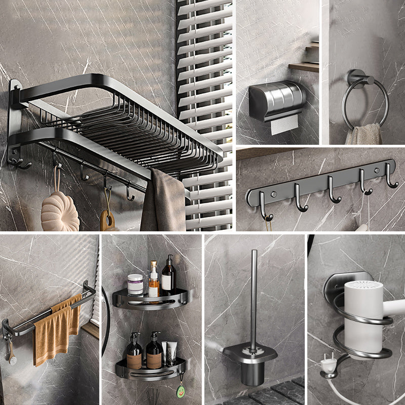 Modern Grey Bathroom Accessory Set Bath Shelf Bath Hardware Set 9-Piece Set (Toilet Paper Holder) Clearhalo 'Bathroom Hardware Sets' 'Bathroom Hardware' 'Bathroom Remodel & Bathroom Fixtures' 'bathroom_hardware_sets' 'Home Improvement' 'home_improvement' 'home_improvement_bathroom_hardware_sets' 6763073