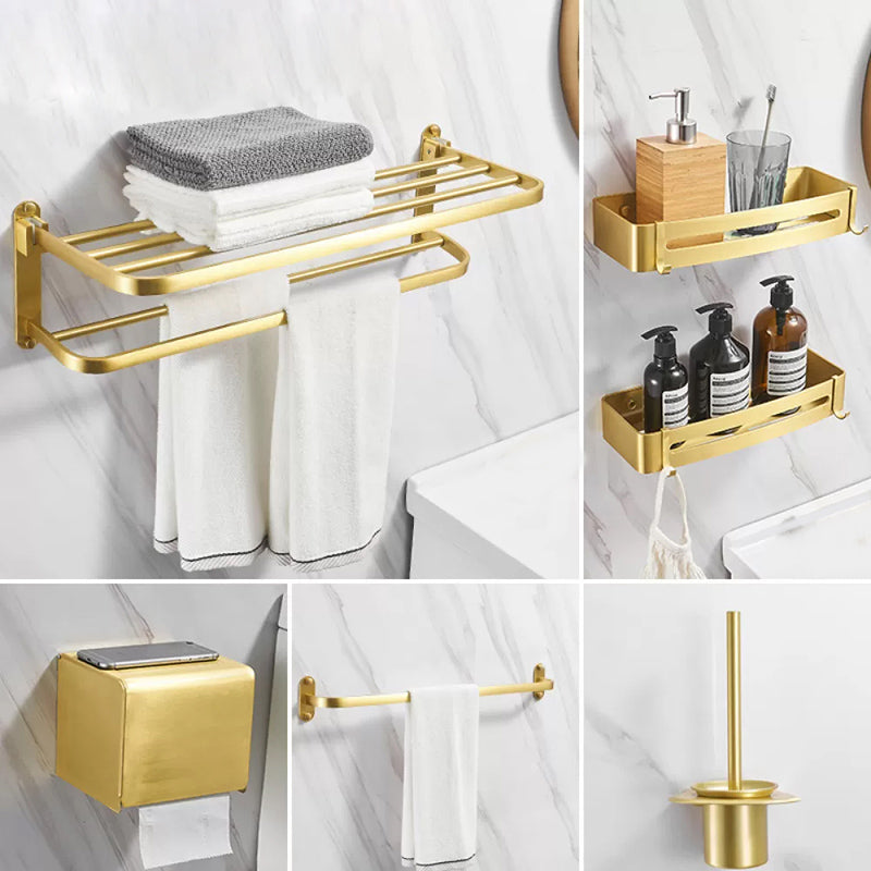 Modern Bathroom Hardware Paper Holder Bath Shelf Gold Bathroom Accessory Kit 6-Piece Set (Square Bath Shelf) Clearhalo 'Bathroom Hardware Sets' 'Bathroom Hardware' 'Bathroom Remodel & Bathroom Fixtures' 'bathroom_hardware_sets' 'Home Improvement' 'home_improvement' 'home_improvement_bathroom_hardware_sets' 6763171