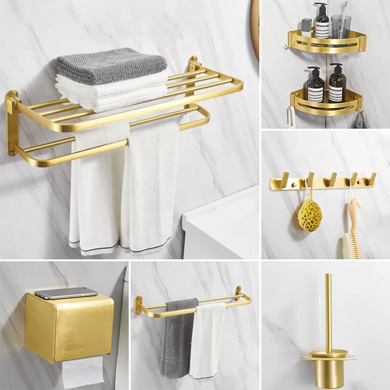 Modern Bathroom Hardware Paper Holder Bath Shelf Gold Bathroom Accessory Kit 7-Piece Set (Triangle Bath Shelf) Clearhalo 'Bathroom Hardware Sets' 'Bathroom Hardware' 'Bathroom Remodel & Bathroom Fixtures' 'bathroom_hardware_sets' 'Home Improvement' 'home_improvement' 'home_improvement_bathroom_hardware_sets' 6763174